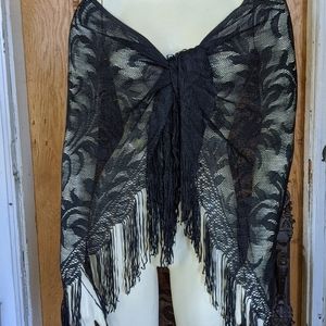 Vintage Black Sheer Floral Shawl